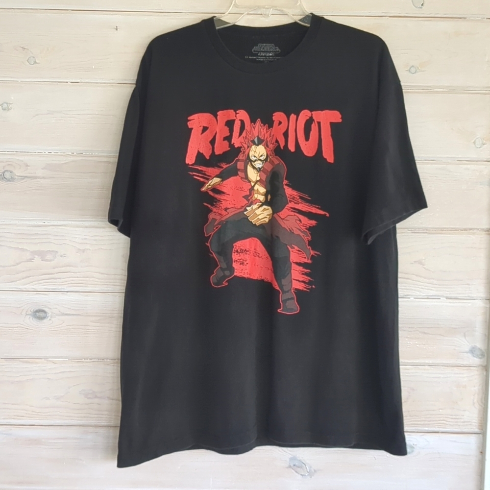 My Hero Academia Red Riot Anime Black T-Shirt Size Extra Large 100% Cotton EUC